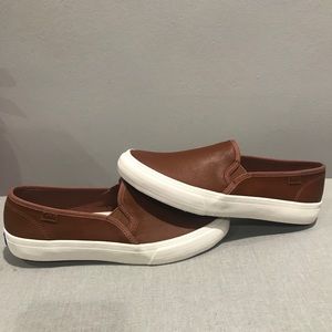 Leather women brown keds. New, never worn